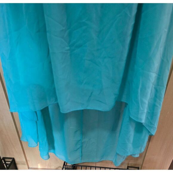 Tribal Print & Teal High-Low Chiffon Dress With Spaghetti Straps By Deb - Small - Picture 3 of 7